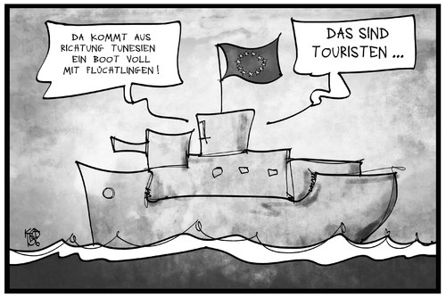 Cartoon: Terror in Tunesien (medium) by Kostas Koufogiorgos tagged karikatur,koufogiorgos,illustration,cartoon,tunesien,terror,terrorismus,tourist,sousse,flüchtlinge,schiff,meer,mittelmeer,karikatur,koufogiorgos,illustration,cartoon,tunesien,terror,terrorismus,tourist,sousse,flüchtlinge,schiff,meer,mittelmeer