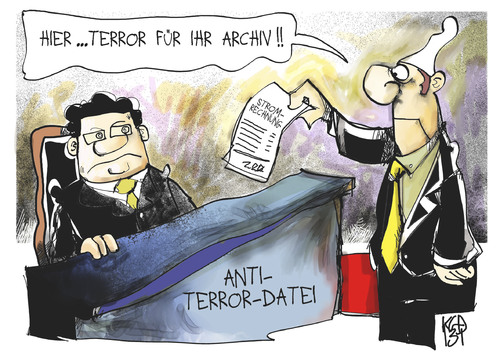 Cartoon: Terroristische Strompreise (medium) by Kostas Koufogiorgos tagged terrorismus,friedrich,innenminister,anti,terror,datei,michel,strom,preis,energie,wende,kosten,geld,archiv,karikatur,kostas,koufogiorgos,terrorismus,friedrich,innenminister,anti,terror,datei,michel,strom,preis,energie,wende,kosten,geld,archiv,karikatur,kostas,koufogiorgos