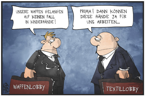 Cartoon: Textillobby (medium) by Kostas Koufogiorgos tagged karikatur,koufogiorgos,illustration,cartoon,textil,waffen,lobby,industrie,lobbyisten,rüstung,wirtschaft,kinderarbeit,politik,ausbeutung,karikatur,koufogiorgos,illustration,cartoon,textil,waffen,lobby,industrie,lobbyisten,rüstung,wirtschaft,kinderarbeit,politik,ausbeutung