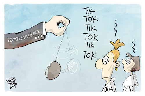 Cartoon: TikTok und die Jugend (medium) by Kostas Koufogiorgos tagged karikatur,koufogiorgos,tiktok,social,media,jugend,hypnose,pendel,rechtspopulismus,karikatur,koufogiorgos,tiktok,social,media,jugend,hypnose,pendel,rechtspopulismus