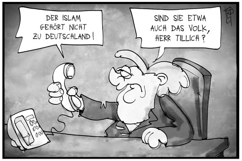 Cartoon: Tillich ist das Volk (medium) by Kostas Koufogiorgos tagged karikatur,koufogiorgos,illustration,cartoon,tillich,merkel,islam,sachsen,volk,pegida,politik,telefon,karikatur,koufogiorgos,illustration,cartoon,tillich,merkel,islam,sachsen,volk,pegida,politik,telefon