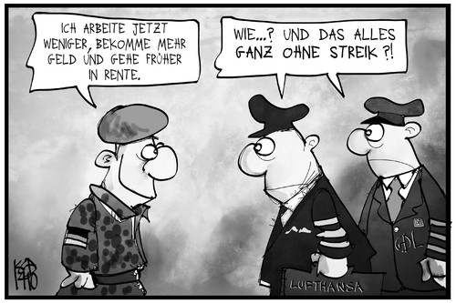 Cartoon: Traumjob bei der Bundeswehr (medium) by Kostas Koufogiorgos tagged karikatur,koufogiorgos,illustration,cartoon,bundeswehr,soldat,lokführer,pilot,streik,arbeit,arbeitsbedingungen,rente,lohn,gehalt,geld,beruf,politik,karikatur,koufogiorgos,illustration,cartoon,bundeswehr,soldat,lokführer,pilot,streik,arbeit,arbeitsbedingungen,rente,lohn,gehalt,geld,beruf,politik