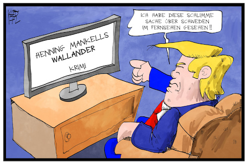 Cartoon: Trump guckt Wallander (medium) by Kostas Koufogiorgos tagged karikatur,koufogiorgos,illustration,cartoon,wallander,mankell,schweden,krimi,fernsehen,nachrichten,quelle,trump,fake,news,karikatur,koufogiorgos,illustration,cartoon,wallander,mankell,schweden,krimi,fernsehen,nachrichten,quelle,trump,fake,news