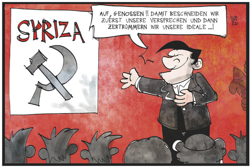 Cartoon: Tsipras erklärt sich (medium) by Kostas Koufogiorgos tagged karikatur,koufogiorgos,illustration,cartoon,tsipras,syriza,hammer,sichel,kommunisten,partei,bündnis,griechenland,parteichef,ideale,wahlversprechen,politik,karikatur,koufogiorgos,illustration,cartoon,tsipras,syriza,hammer,sichel,kommunisten,partei,bündnis,griechenland,parteichef,ideale,wahlversprechen,politik