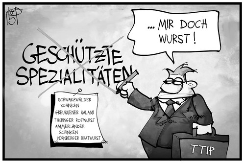 Cartoon: TTIP (medium) by Kostas Koufogiorgos tagged karikatur,koufogiorgos,illustration,cartoon,europa,ttip,freihandelsabkommen,geschützte,spezialitäten,wurst,schinken,salami,regional,deutschland,lebensmittel,wirtschaft,streichliste,karikatur,koufogiorgos,illustration,cartoon,europa,ttip,freihandelsabkommen,geschützte,spezialitäten,wurst,schinken,salami,regional,deutschland,lebensmittel,wirtschaft,streichliste