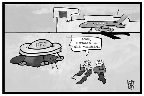 Cartoon: UFO-Streik (medium) by Kostas Koufogiorgos tagged karikatur,koufogiorgos,illustration,cartoon,eurowings,ufo,flugbegleiter,gewerkschaft,passagier,kunde,fluggast,streik,arbeitskampf,karikatur,koufogiorgos,illustration,cartoon,eurowings,ufo,flugbegleiter,gewerkschaft,passagier,kunde,fluggast,streik,arbeitskampf