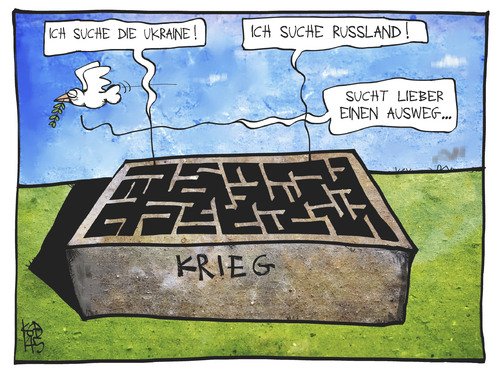 Cartoon: Ukraine-Konflikt (medium) by Kostas Koufogiorgos tagged karikatur,koufogiorgos,illustration,cartoon,labyrinth,friedenstaube,ukraine,russland,weg,ausgang,krieg,konflikt,politik,karikatur,koufogiorgos,illustration,cartoon,labyrinth,friedenstaube,ukraine,russland,weg,ausgang,krieg,konflikt,politik