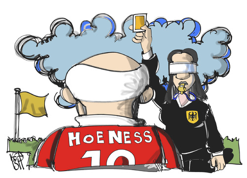 Cartoon: Uli Hoeneß (medium) by Kostas Koufogiorgos tagged hoeneß,justitia,steuern,anklage,justiz,fussball,bayern,karikatur,koufogiorgos,hoeneß,justitia,steuern,anklage,justiz,fussball,bayern,karikatur,koufogiorgos