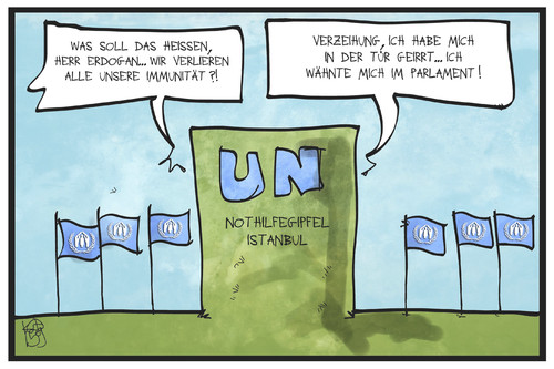 Cartoon: UN-Nothilfegipfel (medium) by Kostas Koufogiorgos tagged karikatur,koufogiorgos,illustration,cartoon,un,uhncr,nothilfegipfel,istanbul,erdogan,tuerkei,flüchtlingshilfe,immunität,autokratie,parlament,demokratie,karikatur,koufogiorgos,illustration,cartoon,un,uhncr,nothilfegipfel,istanbul,erdogan,tuerkei,flüchtlingshilfe,immunität,autokratie,parlament,demokratie