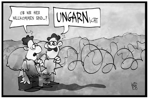 Cartoon: Ungarn (medium) by Kostas Koufogiorgos tagged karikatur,koufogiorgos,illustration,cartoon,ungarn,zaun,stacheldraht,flüchtling,asyl,europa,eu,politik,karikatur,koufogiorgos,illustration,cartoon,ungarn,zaun,stacheldraht,flüchtling,asyl,europa,eu,politik