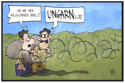 Cartoon: Ungarn (medium) by Kostas Koufogiorgos tagged karikatur,koufogiorgos,illustration,cartoon,ungarn,zaun,stacheldraht,flüchtling,asyl,europa,eu,politik,karikatur,koufogiorgos,illustration,cartoon,ungarn,zaun,stacheldraht,flüchtling,asyl,europa,eu,politik