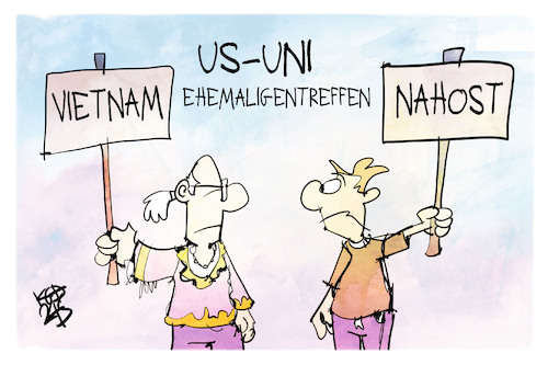 Cartoon: Uni-Demos damals und heute (medium) by Kostas Koufogiorgos tagged karikatur,koufogiorgos,uni,usa,treffen,nahost,vietnam,krieg,frieden,student,demonstration,karikatur,koufogiorgos,uni,usa,treffen,nahost,vietnam,krieg,frieden,student,demonstration