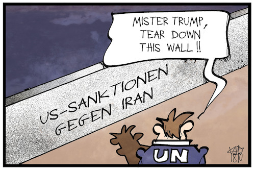 Cartoon: US-Sanktionen gegen Iran (medium) by Kostas Koufogiorgos tagged karikatur,koufogiorgos,illustration,cartoon,iran,sanktionen,trump,mauer,geschichte,zitat,historisch,wirtschaft,usa,un,internationaler,gerichtshof,karikatur,koufogiorgos,illustration,cartoon,iran,sanktionen,trump,mauer,geschichte,zitat,historisch,wirtschaft,usa,un,internationaler,gerichtshof