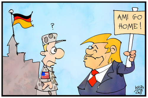 Cartoon: US-Teilabzug (medium) by Kostas Koufogiorgos tagged karikatur,koufogiorgos,illustration,cartoon,trump,soldat,ami,abzug,truppen,usa,militär,karikatur,koufogiorgos,illustration,cartoon,trump,soldat,ami,abzug,truppen,usa,militär