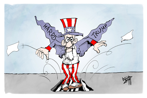 Cartoon: US-Wahl (medium) by Kostas Koufogiorgos tagged karikatur,koufogiorgos,usa,wahl,uncle,sam,harris,trump,karikatur,koufogiorgos,usa,wahl,uncle,sam,harris,trump