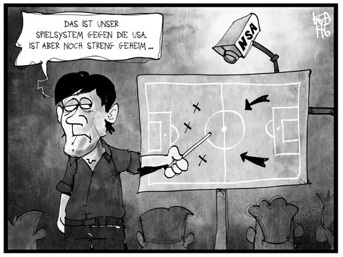 Cartoon: USA gegen Deutschland (medium) by Kostas Koufogiorgos tagged karikatur,koufogiorgos,illustration,cartoon,deutschland,usa,fussball,wm,spiel,system,strategie,nsa,überwachung,spionage,löw,trainer,coach,sport,taktik,karikatur,koufogiorgos,illustration,cartoon,deutschland,usa,fussball,wm,spiel,system,strategie,nsa,überwachung,spionage,löw,trainer,coach,sport,taktik