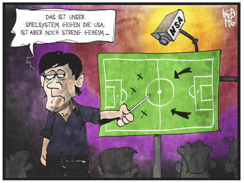 Cartoon: USA gegen Deutschland (medium) by Kostas Koufogiorgos tagged karikatur,koufogiorgos,illustration,cartoon,deutschland,usa,fussball,wm,spiel,system,strategie,nsa,überwachung,spionage,löw,trainer,coach,sport,taktik,karikatur,koufogiorgos,illustration,cartoon,deutschland,usa,fussball,wm,spiel,system,strategie,nsa,überwachung,spionage,löw,trainer,coach,sport,taktik