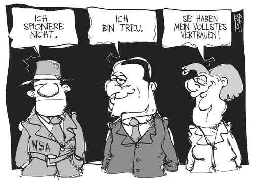 Cartoon: Vertrauen gegen Vertrauen (medium) by Kostas Koufogiorgos tagged vertrauen,agent,nsa,spion,nospy,hollande,affäre,merkel,frankreich,usa,deutschland,karikatur,illustration,cartoon,koufogiorgos,vertrauen,agent,nsa,spion,nospy,hollande,affäre,merkel,frankreich,usa,deutschland,karikatur,illustration,cartoon,koufogiorgos