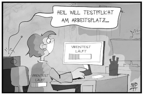 Cartoon: Virentests für alle (medium) by Kostas Koufogiorgos tagged karikatur,koufogiorgos,illustration,cartoon,corona,test,schnelltest,unternehmen,buero,mitarbeiter,wirtschaft,arbeit,pandemie,gesundheit,pc,computer,virentest,virenscanner,karikatur,koufogiorgos,illustration,cartoon,corona,test,schnelltest,unternehmen,buero,mitarbeiter,wirtschaft,arbeit,pandemie,gesundheit,pc,computer,virentest,virenscanner