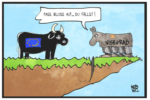 Cartoon: Visegrad-Gruppe (medium) by Kostas Koufogiorgos tagged karikatur,koufogiorgos,illustration,cartoon,visegrad,europa,stier,pferd,fallen,stürzen,abgrund,spaltung,eu,politik,flüchtlingspolitik,karikatur,koufogiorgos,illustration,cartoon,visegrad,europa,stier,pferd,fallen,stürzen,abgrund,spaltung,eu,politik,flüchtlingspolitik