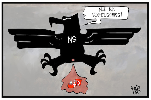 Cartoon: Vogelschiss AfD (medium) by Kostas Koufogiorgos tagged karikatur,koufogiorgos,illustration,cartoon,gauland,ns,nationalsozialismus,vogelschiss,zitat,verharmlosung,afd,vogel,karikatur,koufogiorgos,illustration,cartoon,gauland,ns,nationalsozialismus,vogelschiss,zitat,verharmlosung,afd,vogel