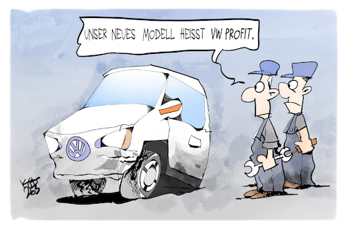 Cartoon: Volkswagen (medium) by Kostas Koufogiorgos tagged karikatur,koufogiorgos,volkswagen,vw,profit,halb,auto,karikatur,koufogiorgos,volkswagen,vw,profit,halb,auto