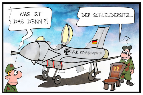 Cartoon: Von der Leyen (medium) by Kostas Koufogiorgos tagged karikatur,koufogiorgos,cartoon,illustration,leyen,bundeswehr,verteidigungsministerin,schleudersitz,eu,kommission,präsidentin,karikatur,koufogiorgos,cartoon,illustration,leyen,bundeswehr,verteidigungsministerin,schleudersitz,eu,kommission,präsidentin