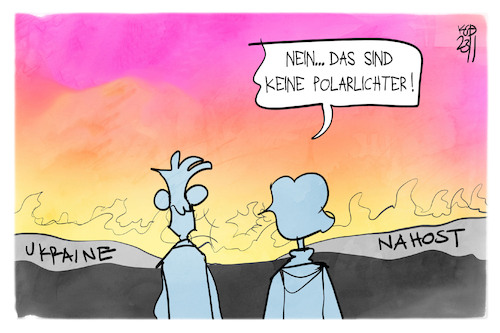 Cartoon: Von Kriegen und Polarlichtern (medium) by Kostas Koufogiorgos tagged karikatur,koufogiorgos,polarlicht,ukraine,nahost,krieg,feuer,himmel,karikatur,koufogiorgos,polarlicht,ukraine,nahost,krieg,feuer,himmel