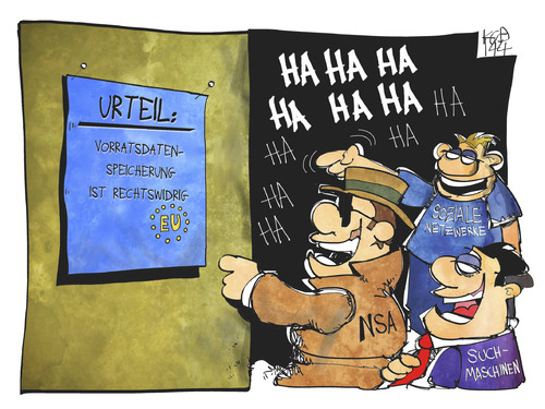 Cartoon: Vorratsdatenspeicherung (medium) by Kostas Koufogiorgos tagged karikatur,koufogiorgos,illustration,cartoon,gesetz,eu,europa,vorratsdatenspeicherujng,datenschutz,recht,gerich,eugh,nsa,social,network,soziale,netzwerke,suchmaschine,karikatur,koufogiorgos,illustration,cartoon,gesetz,eu,europa,vorratsdatenspeicherujng,datenschutz,recht,gerich,eugh,nsa,social,network,soziale,netzwerke,suchmaschine