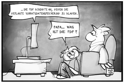 Cartoon: Vorratsdatenspeicherung (medium) by Kostas Koufogiorgos tagged karikatur,koufogiorgos,illustration,cartoon,vorratsdatenspeicherung,vater,sohn,kind,familie,fdp,fernsehen,nachrichten,medien,partei,karikatur,koufogiorgos,illustration,cartoon,vorratsdatenspeicherung,vater,sohn,kind,familie,fdp,fernsehen,nachrichten,medien,partei