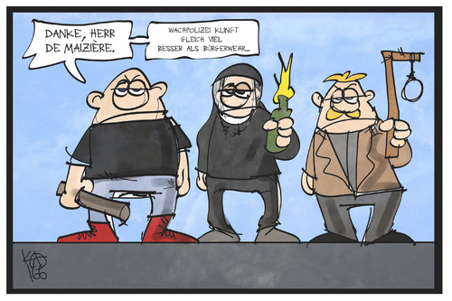 Cartoon: Wachpolizei (medium) by Kostas Koufogiorgos tagged karikatur,koufogiorgos,illustration,cartoon,wachpolizei,besorgte,bürger,rechtsextremismus,sicherheit,gefahr,hilfspolizei,bürgerwehr,politik,karikatur,koufogiorgos,illustration,cartoon,wachpolizei,besorgte,bürger,rechtsextremismus,sicherheit,gefahr,hilfspolizei,bürgerwehr,politik