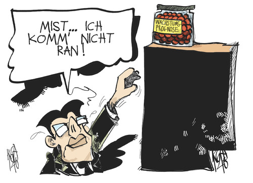 Cartoon: Wachstumsprognose (medium) by Kostas Koufogiorgos tagged rösler,wirtschaft,minister,prognose,deutschland,wachstum,karikatur,kostas,koufogiorgos,rösler,wirtschaft,minister,prognose,deutschland,wachstum,karikatur,kostas,koufogiorgos