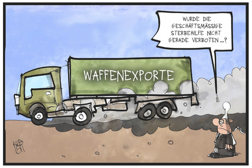 Cartoon: Waffenexporte (medium) by Kostas Koufogiorgos tagged karikatur,koufogiorgos,illustration,cartoon,waffen,waffenexporte,michel,sterbehilfe,geschäft,tod,krieg,wirtschaft,karikatur,koufogiorgos,illustration,cartoon,waffen,waffenexporte,michel,sterbehilfe,geschäft,tod,krieg,wirtschaft