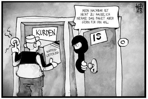 Cartoon: Waffenlieferungen (medium) by Kostas Koufogiorgos tagged karikatur,koufogiorgos,illustration,cartoon,is,kurden,waffen,paket,bote,post,terrorismus,lieferung,deutschland,krieg,konflikt,politik,karikatur,koufogiorgos,illustration,cartoon,is,kurden,waffen,paket,bote,post,terrorismus,lieferung,deutschland,krieg,konflikt,politik