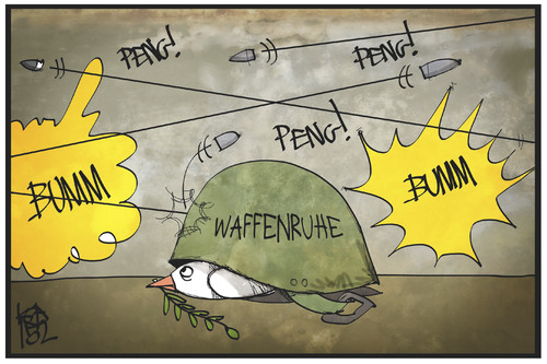 Cartoon: Waffenruhe (medium) by Kostas Koufogiorgos tagged karikatur,koufogiorgos,illustration,cartoon,ukraine,waffenruhe,friedenstaube,schüsse,explosion,krieg,konflikt,helm,politik,karikatur,koufogiorgos,illustration,cartoon,ukraine,waffenruhe,friedenstaube,schüsse,explosion,krieg,konflikt,helm,politik