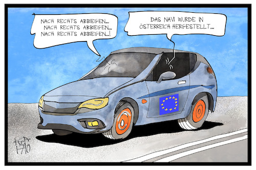 Cartoon: Wahl in Österreich (medium) by Kostas Koufogiorgos tagged karikatur,koufogiorgos,illustration,cartoon,oesterreich,europa,wahl,nationalratswahl,auto,navi,gps,rechts,richtung,populismus,demokratie,karikatur,koufogiorgos,illustration,cartoon,oesterreich,europa,wahl,nationalratswahl,auto,navi,gps,rechts,richtung,populismus,demokratie