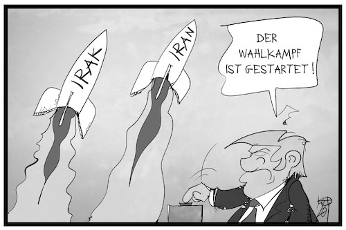 Cartoon: Wahlkampf USA (medium) by Kostas Koufogiorgos tagged karikatur,koufogiorgos,illustration,cartoon,wahlkampf,usa,rakete,iran,irak,krieg,konflikt,trump,wahl,karikatur,koufogiorgos,illustration,cartoon,wahlkampf,usa,rakete,iran,irak,krieg,konflikt,trump,wahl