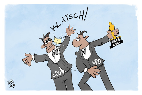 Cartoon: Wahlschlappe für die CDU (medium) by Kostas Koufogiorgos tagged karikatur,koufogiorgos,rehlinger,hans,spd,cdu,oscar,preis,gewinn,niederlage,ohrfeige,schlag,karikatur,koufogiorgos,rehlinger,hans,spd,cdu,oscar,preis,gewinn,niederlage,ohrfeige,schlag