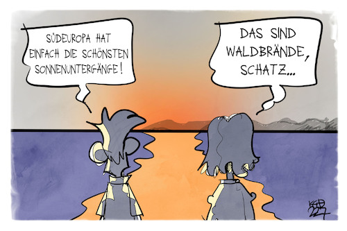 Cartoon: Waldbrände in Südeuropa (medium) by Kostas Koufogiorgos tagged karikatur,koufogiorgos,waldbrand,sonnenuntergang,urlaub,tourist,karikatur,koufogiorgos,waldbrand,sonnenuntergang,urlaub,tourist