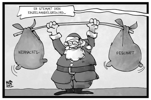 Cartoon: Weihnachtsgeschäft (medium) by Kostas Koufogiorgos tagged karikatur,koufogiorgos,illustration,cartoon,weihnachten,weihnachtsmann,einzelhandel,kaufen,geschäft,gewichtheben,geschenke,konsum,wirtschaft,karikatur,koufogiorgos,illustration,cartoon,weihnachten,weihnachtsmann,einzelhandel,kaufen,geschäft,gewichtheben,geschenke,konsum,wirtschaft