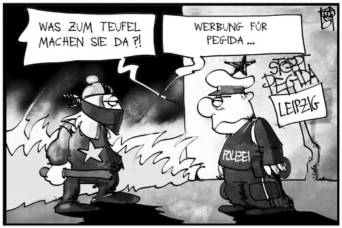 Cartoon: Werbung für PEGIDA (medium) by Kostas Koufogiorgos tagged karikatur,koufogiorgos,illustration,cartoon,pegida,polizei,randale,krawall,gewalt,autonomer,extremismus,politik,leipzig,karikatur,koufogiorgos,illustration,cartoon,pegida,polizei,randale,krawall,gewalt,autonomer,extremismus,politik,leipzig