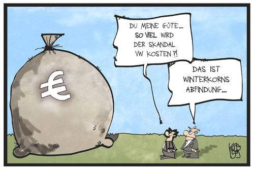 Cartoon: Winterkorn-Abfindung (medium) by Kostas Koufogiorgos tagged karikatur,koufogiorgos,illustration,cartoon,volkswagen,vw,auto,abgas,skandal,winterkorn,rücktritt,pension,abfindung,geld,konzern,geldsack,wirtschaft,reichtum,karikatur,koufogiorgos,illustration,cartoon,volkswagen,vw,auto,abgas,skandal,winterkorn,rücktritt,pension,abfindung,geld,konzern,geldsack,wirtschaft,reichtum