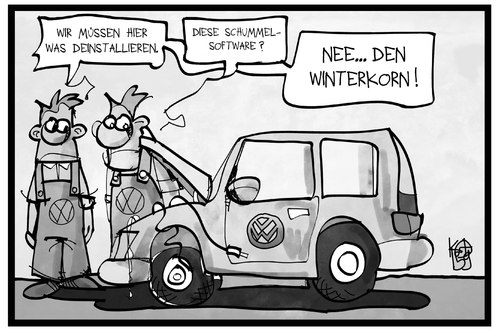 Cartoon: Winterkorn (medium) by Kostas Koufogiorgos tagged karikatur,koufogiorgos,illustration,cartoon,winterkorn,vw,chef,deinstallation,auto,volkswagen,werkstatt,mechaniker,betrug,skandal,software,wirtschaft,automobilindustrie,karikatur,koufogiorgos,illustration,cartoon,winterkorn,vw,chef,deinstallation,auto,volkswagen,werkstatt,mechaniker,betrug,skandal,software,wirtschaft,automobilindustrie