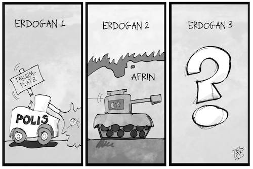 Cartoon: Wohin steuert Erdogan? (medium) by Kostas Koufogiorgos tagged karikatur,koufogiorgos,illustration,cartoon,erdogan,taksim,wasserwerfer,gewalt,angriff,panzer,afrin,kurden,konflikt,krieg,tuerkei,fragezeichen,zukunft,karikatur,koufogiorgos,illustration,cartoon,erdogan,taksim,wasserwerfer,gewalt,angriff,panzer,afrin,kurden,konflikt,krieg,tuerkei,fragezeichen,zukunft