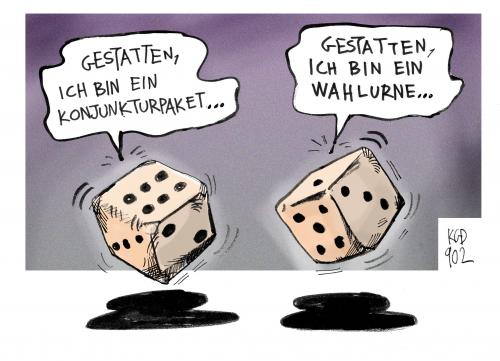 Cartoon: Würfelspiel (medium) by Kostas Koufogiorgos tagged würfel,wahl,urne,konjunktur,paket,wirtschaft,finanzkrise,rettungsschirm,deutschlandfonds,steuern,steuersenkungen,csu,cdu,spd,grosse,koalition,regierung,schulden,neuverschuldung,michel,kostas,koufogiorgos,würfel,wahl,wahlen,wähler,konjunktur,wirtschaft,finanzkrise,finanzen,geld,schulden,pleite,wirtschaftskrise,rettungsschirm,deutschlandfonds,fonds,deutschland,steuern,steuersenkungen,steuerzahler,csu,cdu,spd,grosse koalition,regierung,neuverschuldung,grosse,koalition,konjunkturpaket,rettungspaket