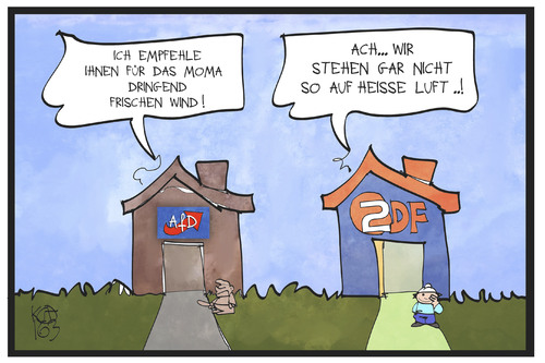 Cartoon: ZDF und AfD (medium) by Kostas Koufogiorgos tagged karikatur,koufogiorgos,illustration,cartoon,afd,zdf,dunja,hayali,frauke,petry,moma,morgenmagazin,fernsehen,medien,zensur,karikatur,koufogiorgos,illustration,cartoon,afd,zdf,dunja,hayali,frauke,petry,moma,morgenmagazin,fernsehen,medien,zensur