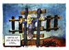 Cartoon: Bahnstreik (small) by Kostas Koufogiorgos tagged karikatur,koufogiorgos,illustration,cartoon,streik,gdl,michel,kreuzigung,reisender,fahrgast,arbeitskampf,politik