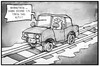 Cartoon: Bahnstreik (small) by Kostas Koufogiorgos tagged karikatur,koufogiorgos,illustration,cartoon,bahn,streik,gdl,gerwerkschaft,arbeitskampf,auto,schienen,verkehr,transportmittel,reisender