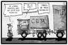 Cartoon: CETA (small) by Kostas Koufogiorgos tagged karikatur,koufogiorgos,illustration,cartoon,ceta,bvg,bundesverfassungsgericht,richter,ttip,freihandelsabkommen,auto,anhänger,urteil,bedingung,auflage,kanada,eu,klage