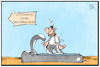 Cartoon: Corona-Beschränkungen (small) by Kostas Koufogiorgos tagged karikatur,koufogiorgos,illustration,cartoon,corona,virus,pandemie,beschränkungen,lockerungen,laufband,warten,gesundheit,michel